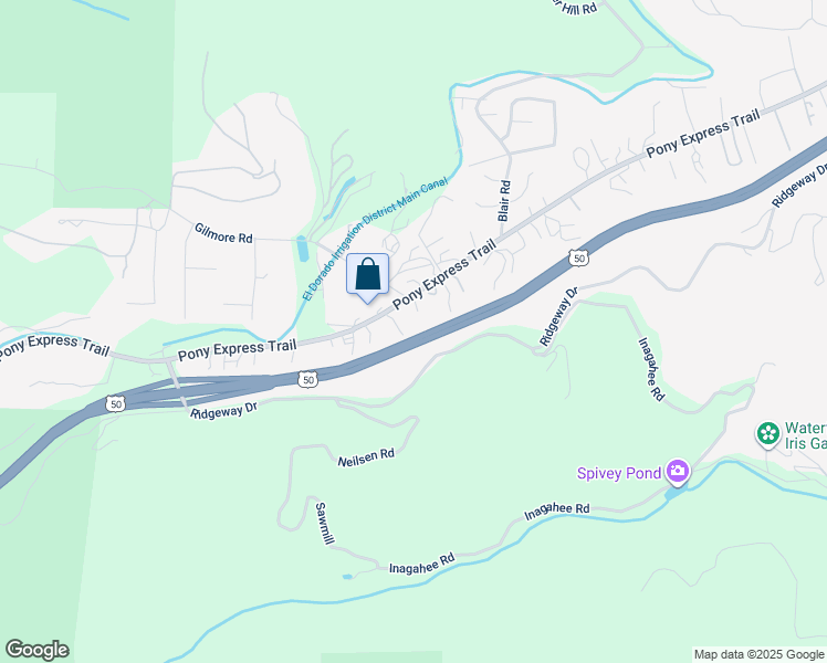 map of restaurants, bars, coffee shops, grocery stores, and more near 5672 Pony Express Trail in Pollock Pines