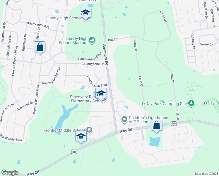 map of restaurants, bars, coffee shops, grocery stores, and more near 2501 Sommers Road in O'Fallon