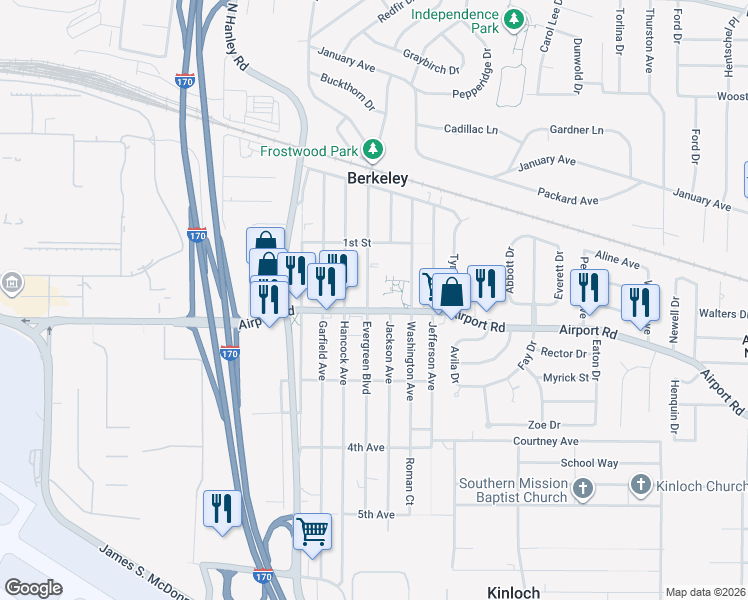 map of restaurants, bars, coffee shops, grocery stores, and more near 6222 Evergreen Boulevard in Berkeley