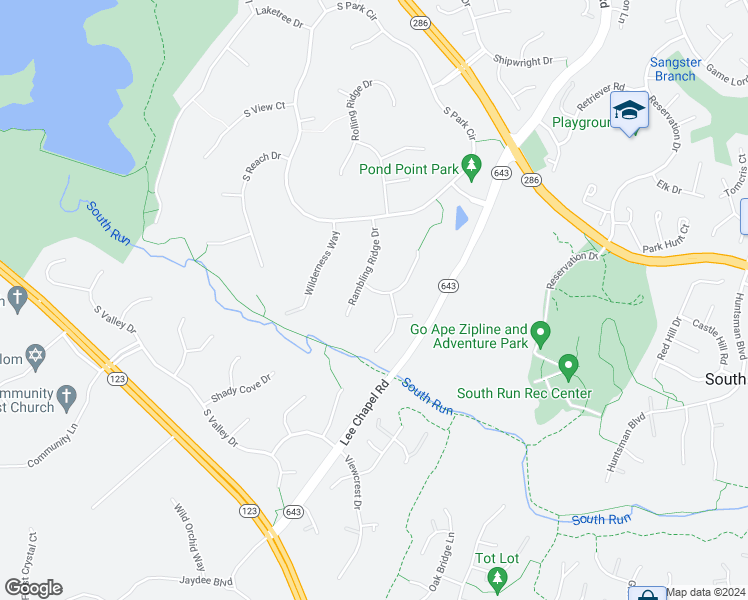 map of restaurants, bars, coffee shops, grocery stores, and more near 9717 Rambling Ridge Court in Fairfax Station