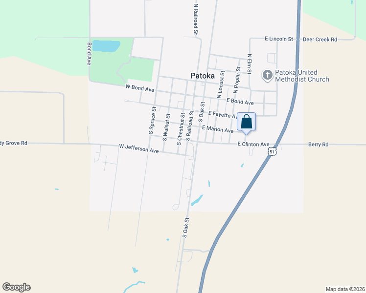 map of restaurants, bars, coffee shops, grocery stores, and more near 100-198 West Clinton Avenue in Patoka