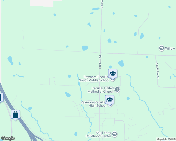 map of restaurants, bars, coffee shops, grocery stores, and more near 11108 East 205th Street in Peculiar