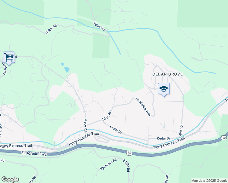 map of restaurants, bars, coffee shops, grocery stores, and more near 2800 Birch Avenue in Camino