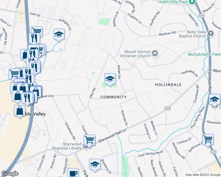 map of restaurants, bars, coffee shops, grocery stores, and more near 2310 Nordok Place in Alexandria