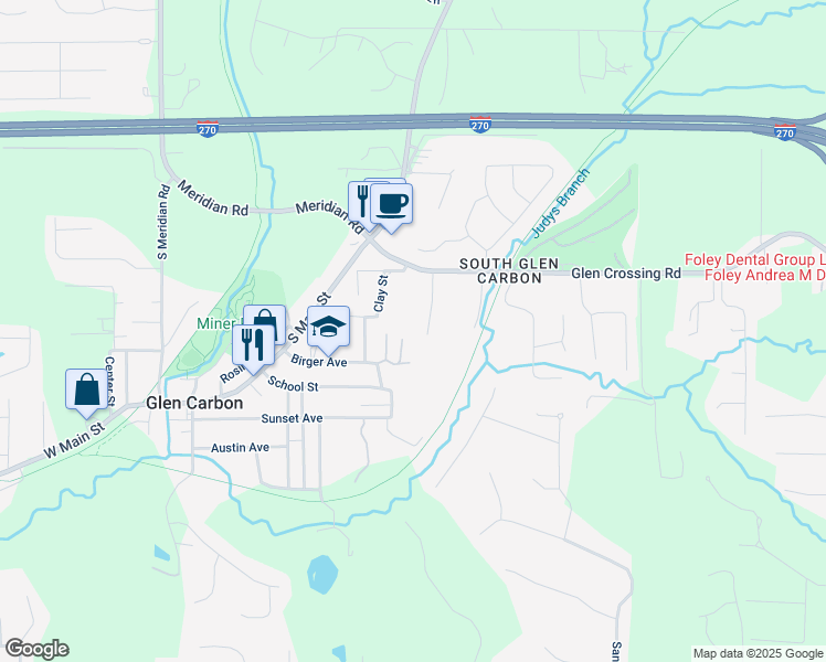 map of restaurants, bars, coffee shops, grocery stores, and more near 222 Forest Ridge Court in Glen Carbon