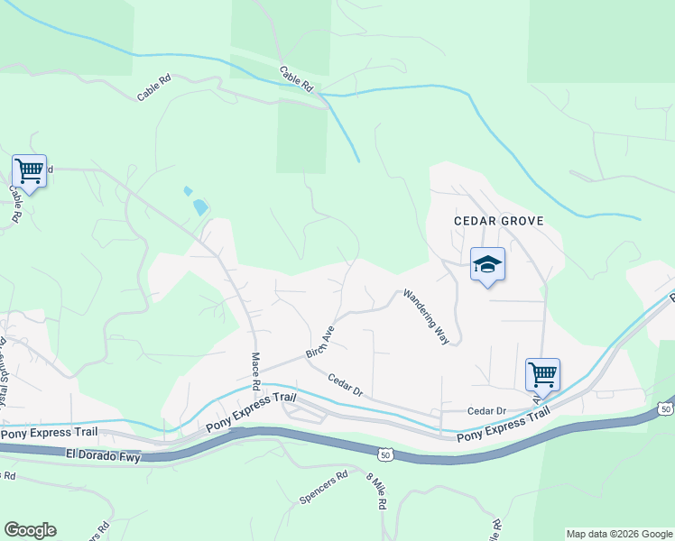 map of restaurants, bars, coffee shops, grocery stores, and more near 2800 Birch Avenue in Camino