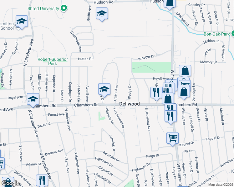map of restaurants, bars, coffee shops, grocery stores, and more near 301 Argent Avenue in Ferguson