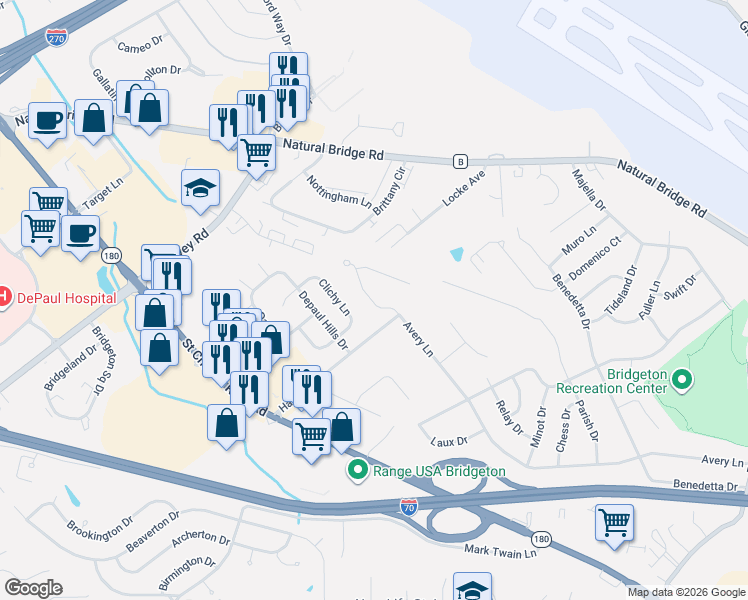 map of restaurants, bars, coffee shops, grocery stores, and more near in Hazelwood