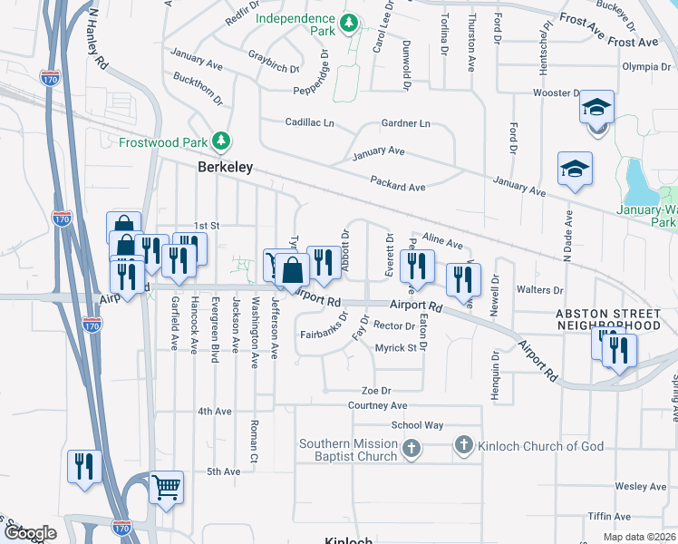 map of restaurants, bars, coffee shops, grocery stores, and more near 6314 Abbott Drive in Berkeley