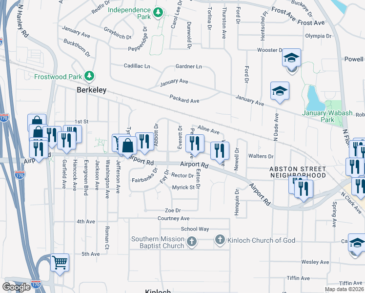 map of restaurants, bars, coffee shops, grocery stores, and more near 6241 Peurifoy Avenue in Berkeley