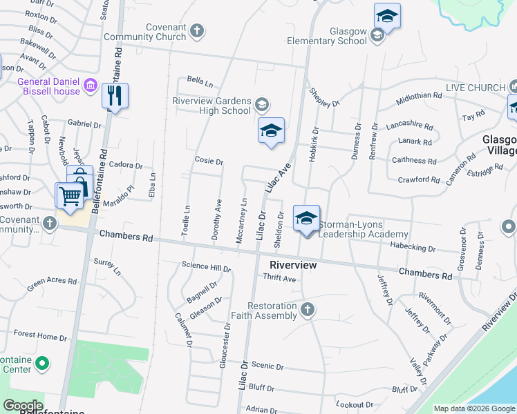 map of restaurants, bars, coffee shops, grocery stores, and more near 10058 Lilac Avenue in St. Louis
