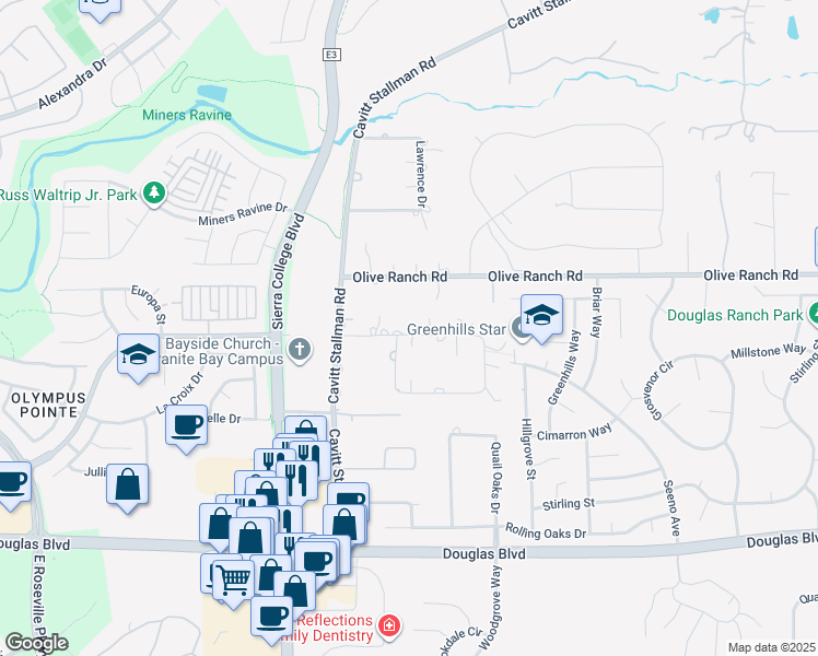 map of restaurants, bars, coffee shops, grocery stores, and more near 4309 Whispering Oak Circle in Granite Bay