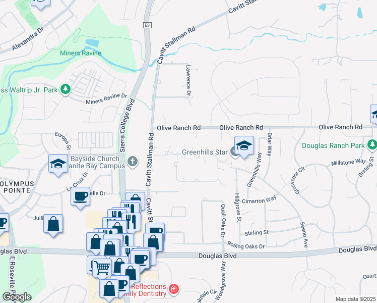 map of restaurants, bars, coffee shops, grocery stores, and more near 4309 Whispering Oak Circle in Granite Bay