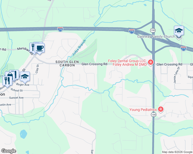 map of restaurants, bars, coffee shops, grocery stores, and more near 212 Aspen Point in Glen Carbon