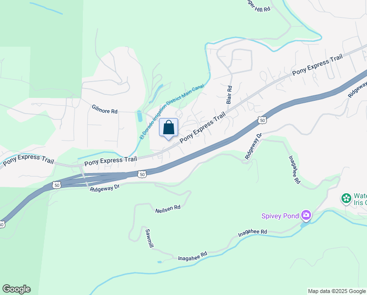 map of restaurants, bars, coffee shops, grocery stores, and more near 5672 Pony Express Trail in Pollock Pines