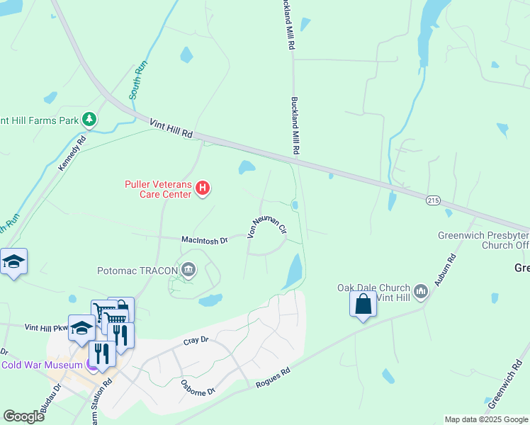 map of restaurants, bars, coffee shops, grocery stores, and more near 6755 Eckert Court in Warrenton
