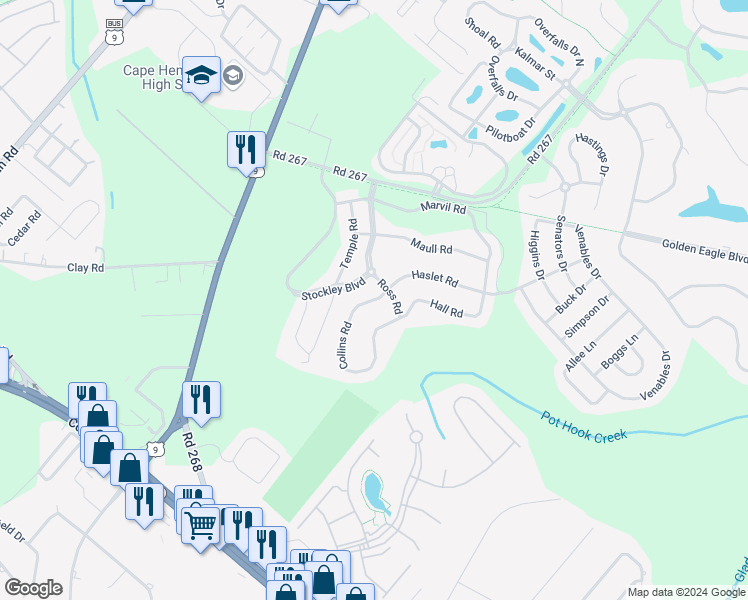 map of restaurants, bars, coffee shops, grocery stores, and more near 12203 Collins Road in Lewes