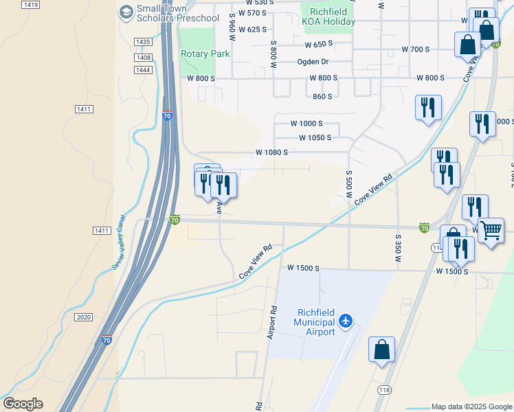 map of restaurants, bars, coffee shops, grocery stores, and more near in Richfield