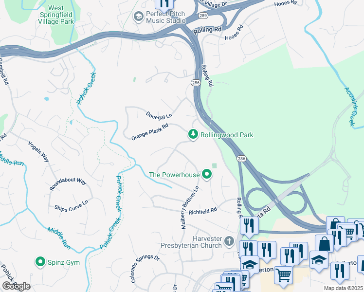 map of restaurants, bars, coffee shops, grocery stores, and more near 7515 Chancellor Way in Springfield