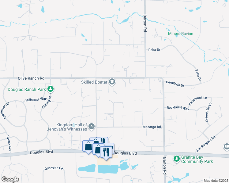 map of restaurants, bars, coffee shops, grocery stores, and more near 8077 Olive Place in Granite Bay