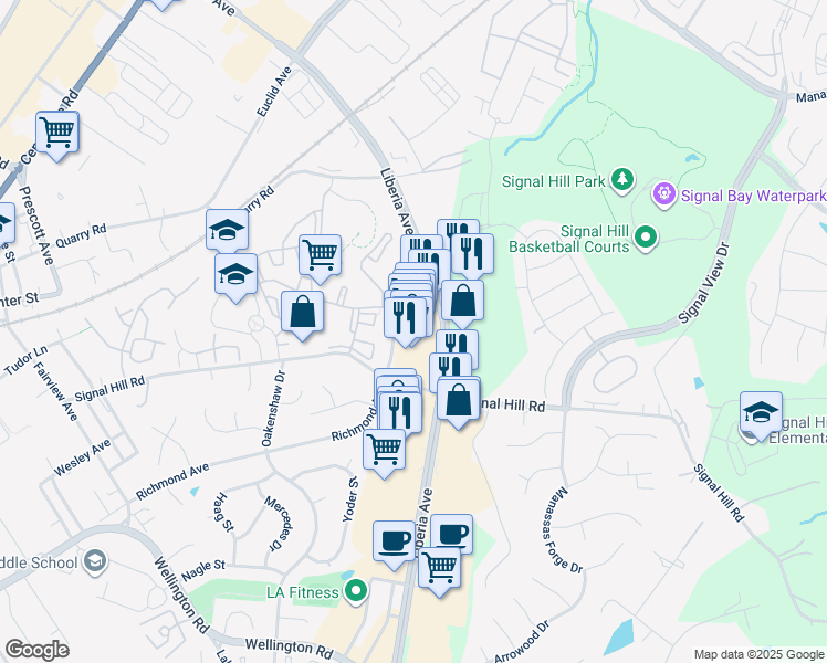 map of restaurants, bars, coffee shops, grocery stores, and more near 9522 Liberia Avenue in Manassas