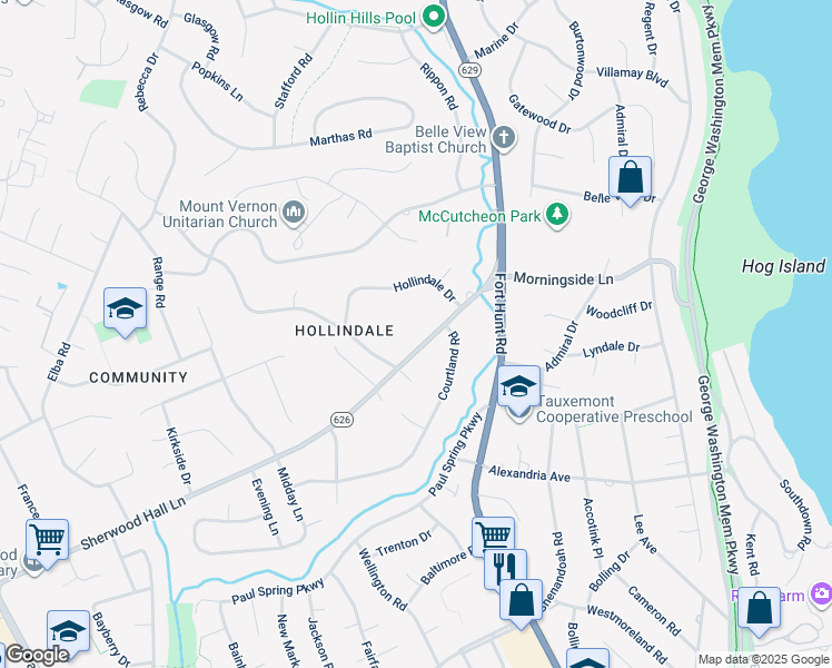 map of restaurants, bars, coffee shops, grocery stores, and more near 1616 Sherwood Hall Lane in Alexandria