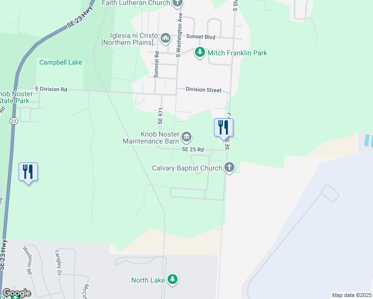 map of restaurants, bars, coffee shops, grocery stores, and more near 941 Southeast 25 Road in Knob Noster