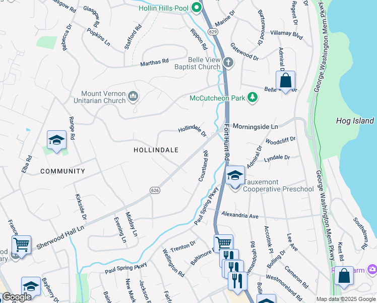 map of restaurants, bars, coffee shops, grocery stores, and more near 1616 Sherwood Hall Lane in Alexandria