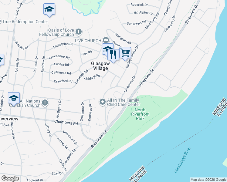 map of restaurants, bars, coffee shops, grocery stores, and more near 729 North Benvenue Drive in St. Louis