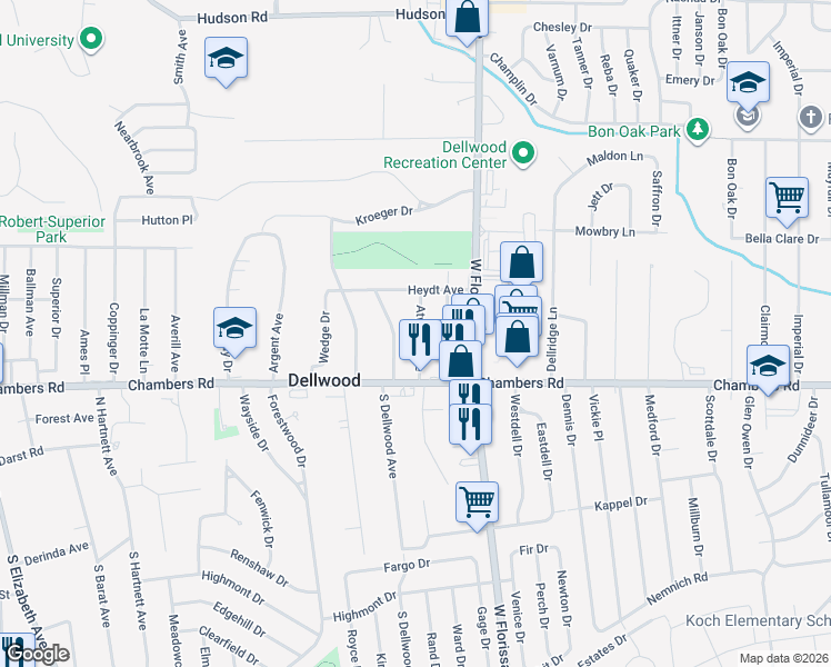 map of restaurants, bars, coffee shops, grocery stores, and more near 301 Atwater Avenue in St. Louis