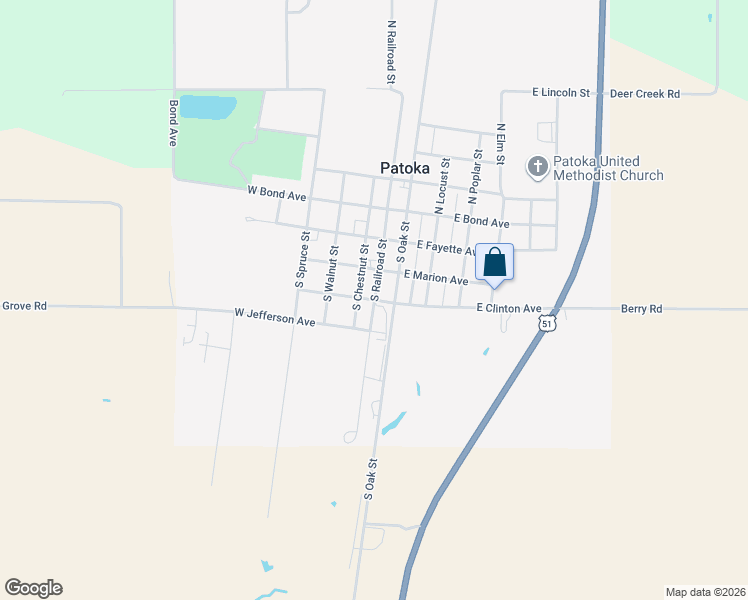 map of restaurants, bars, coffee shops, grocery stores, and more near 100 West Clinton Avenue in Patoka