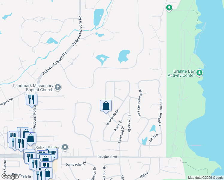 map of restaurants, bars, coffee shops, grocery stores, and more near 8094 Shadowood Court in Granite Bay