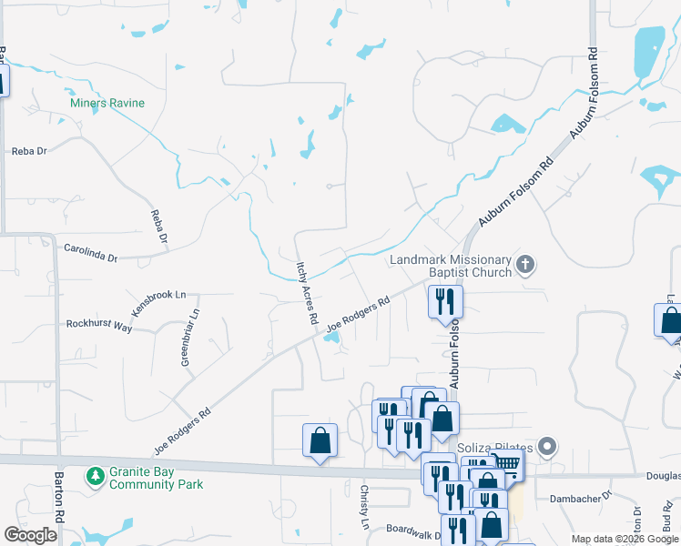 map of restaurants, bars, coffee shops, grocery stores, and more near 6752 Miners Ravine Road in Granite Bay