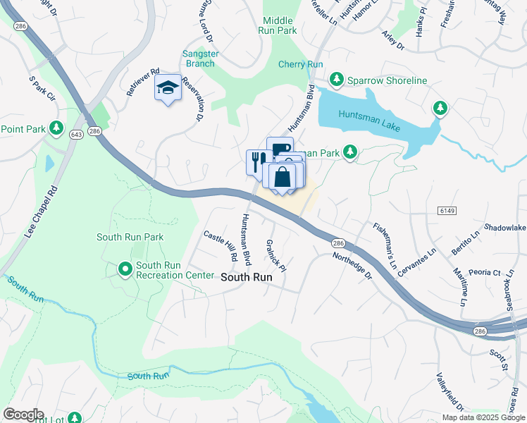 map of restaurants, bars, coffee shops, grocery stores, and more near 9310 Macswain Place in Springfield