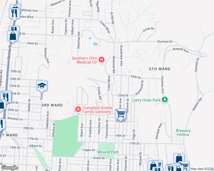 map of restaurants, bars, coffee shops, grocery stores, and more near 2419 Micklethwaite Road in Portsmouth