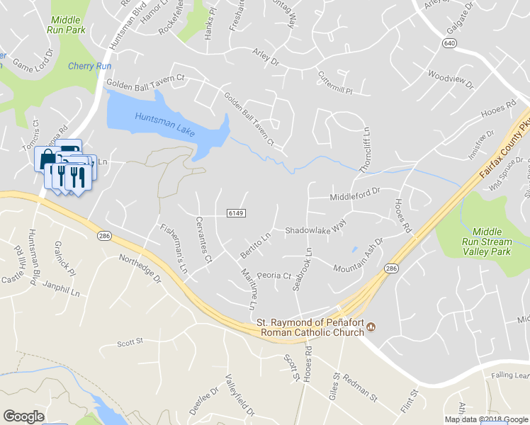 map of restaurants, bars, coffee shops, grocery stores, and more near 7608 Bertito Lane in Springfield