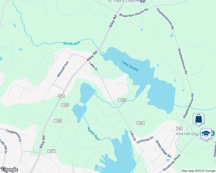 map of restaurants, bars, coffee shops, grocery stores, and more near 6763 Lake Drive in Warrenton