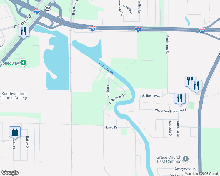 map of restaurants, bars, coffee shops, grocery stores, and more near 5116 Rapp Road in Granite City