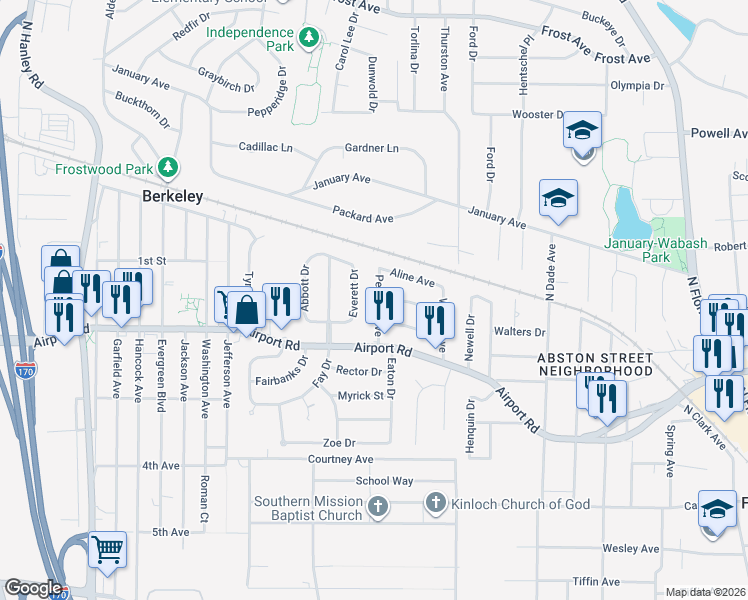 map of restaurants, bars, coffee shops, grocery stores, and more near 6241 Peurifoy Avenue in Berkeley