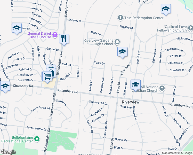 map of restaurants, bars, coffee shops, grocery stores, and more near 10068 Toelle Lane in St. Louis