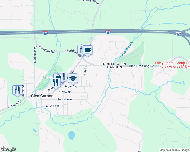 map of restaurants, bars, coffee shops, grocery stores, and more near 222 Forest Ridge Court in Glen Carbon