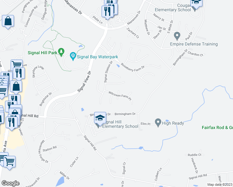 map of restaurants, bars, coffee shops, grocery stores, and more near 7838 Wilcoxen Farm Place in Manassas