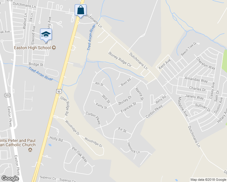 map of restaurants, bars, coffee shops, grocery stores, and more near 29368 4th Street in Easton