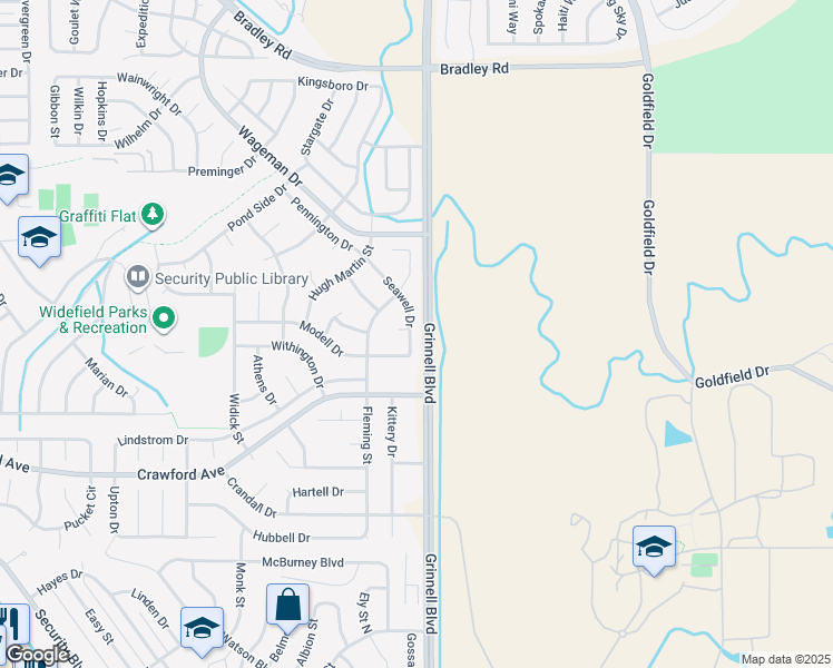 map of restaurants, bars, coffee shops, grocery stores, and more near 639 Seawell Drive in Colorado Springs