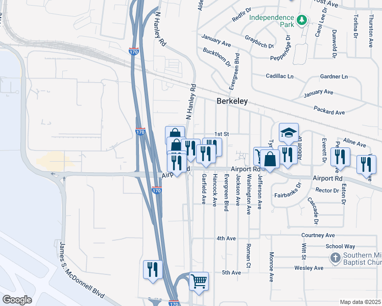 map of restaurants, bars, coffee shops, grocery stores, and more near 6223 Madison Avenue in Berkeley