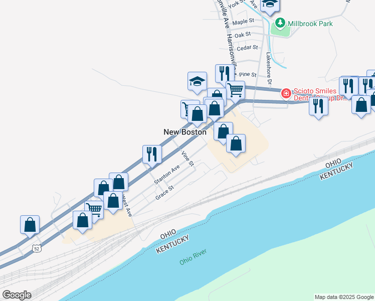 map of restaurants, bars, coffee shops, grocery stores, and more near 3900 Rhodes Avenue in Portsmouth