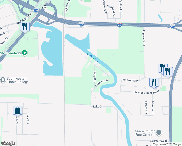 map of restaurants, bars, coffee shops, grocery stores, and more near 5117 Rapp Road in Granite City