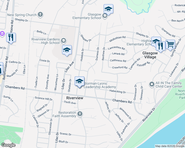 map of restaurants, bars, coffee shops, grocery stores, and more near 10201 Valley Drive in St. Louis