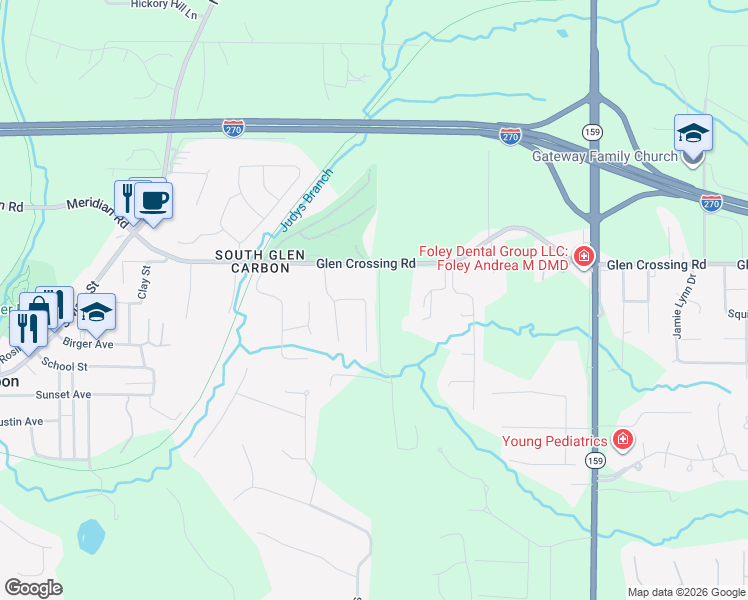 map of restaurants, bars, coffee shops, grocery stores, and more near 212 Aspen Point in Glen Carbon