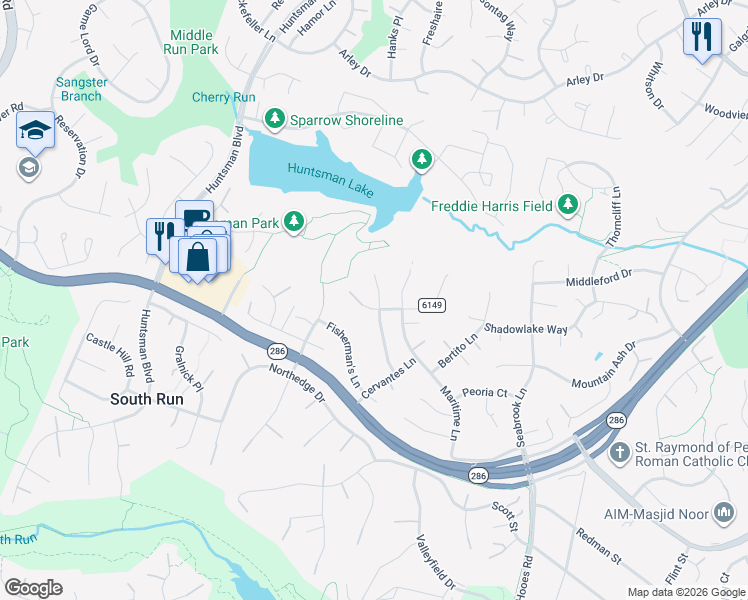 map of restaurants, bars, coffee shops, grocery stores, and more near 9106 Octavia Court in Springfield
